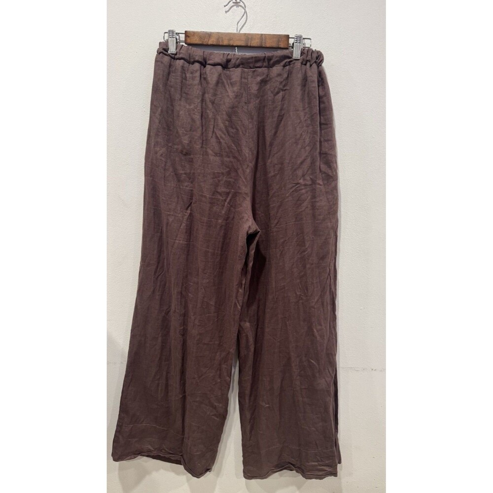 Dissh Gina Choc Linen Elastic Waist Wide Leg Linen Pants Minimalist Boho Size 10 - Picture 7 of 7